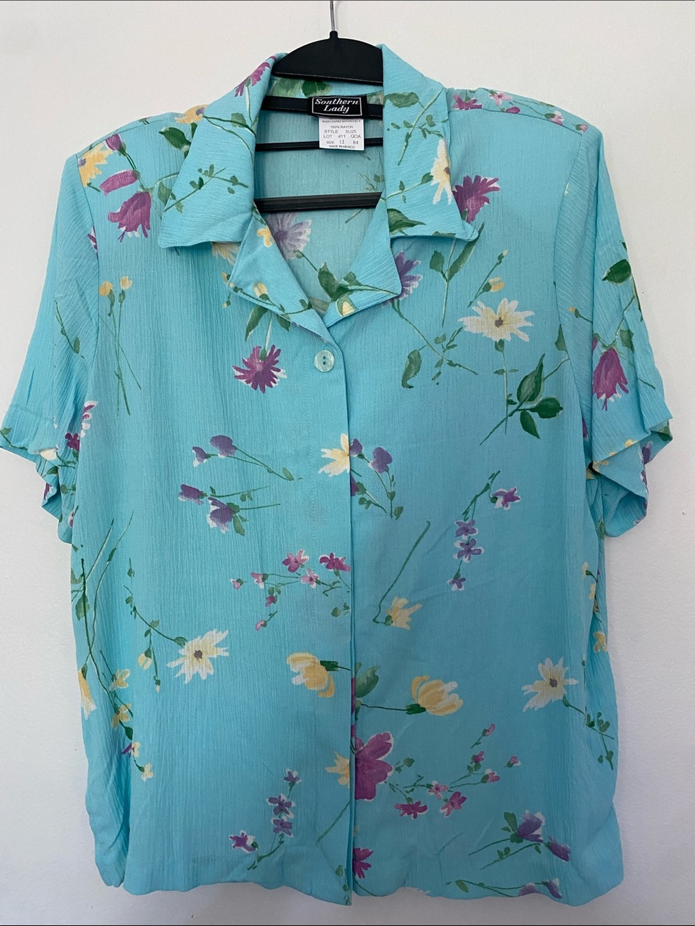 Vintage Southern Lady Turquoise Floral Button-Down Shirt